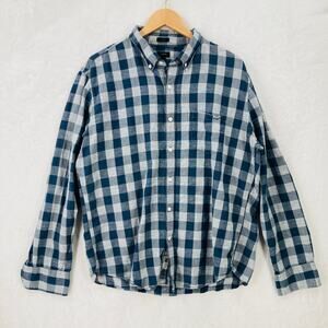 J Crew Shirt Mens XL Slim Button Down Baird McNutt Irish Linen Blend Blue Plaid